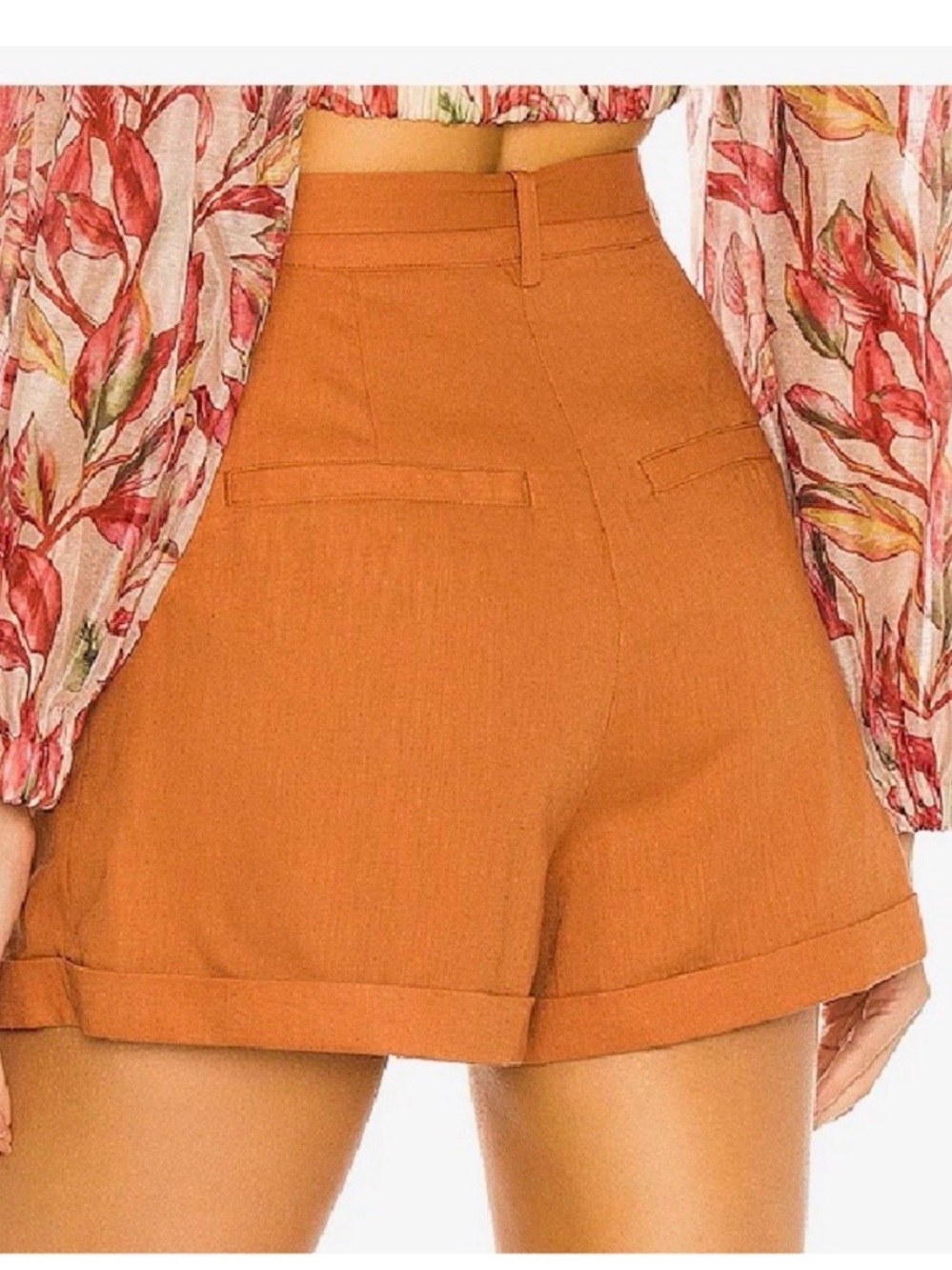 Lovers + Friends High-Waist Belted Rust Orange Shorts - Picture 2 of 5